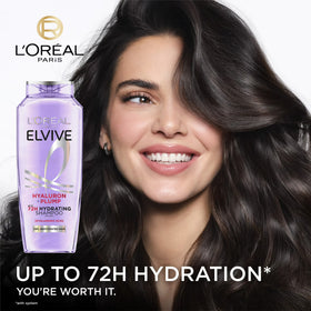 L'Oreal Paris Elvive Hyaluron Plump Hydrating Shampoo, 72H Intense Moisture, Squeeze, 13.5 fl oz