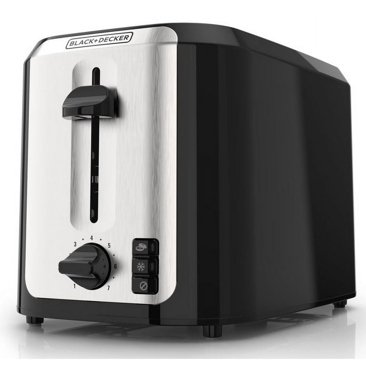 BLACK+DECKER Black Stainless Steel 2‑Slice Toaster, Extra‑Wide Slots with Bagel Mode, 7 Adjustable Shade Controls, High‑Lift Lever & Drop‑Down Crumb Tray