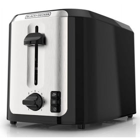BLACK+DECKER Black Stainless Steel 2‑Slice Toaster, Extra‑Wide Slots with Bagel Mode, 7 Adjustable Shade Controls, High‑Lift Lever & Drop‑Down Crumb Tray