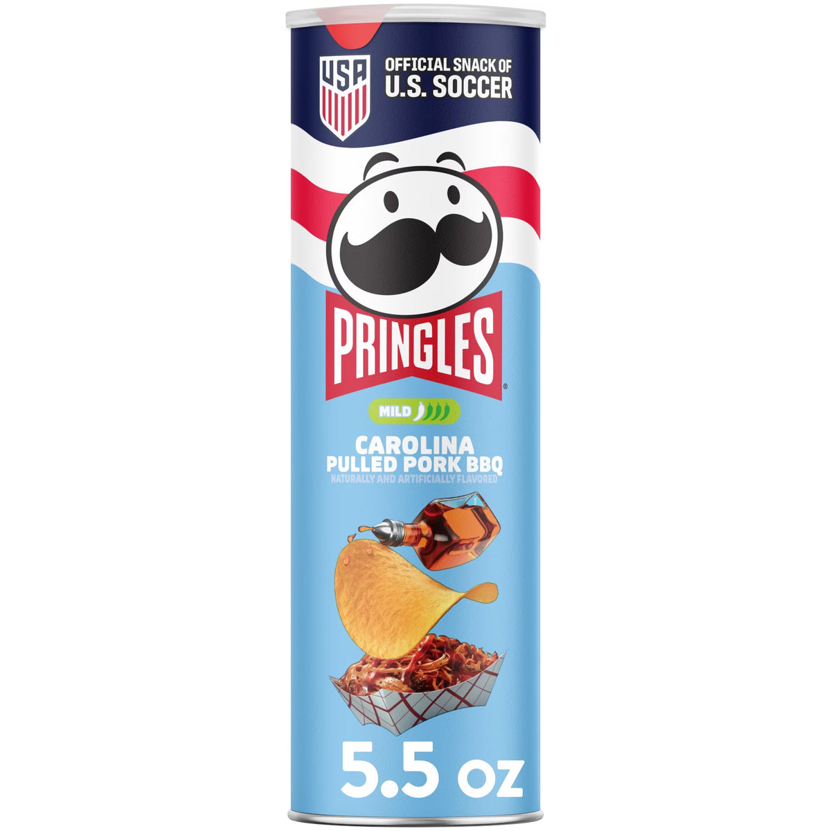Pringles Carolina Pulled Pork BBQ Potato Crisps Chips, Lunch Snacks, 5.5 oz Canister