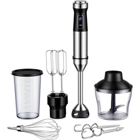 6 in 1 Immersion Blender, 1000W Handheld Hand Blender, 20 Speeds Emulsion Blender with Chopper, Whisk and Frother for Soup, Baby Food and Smoothies, Black