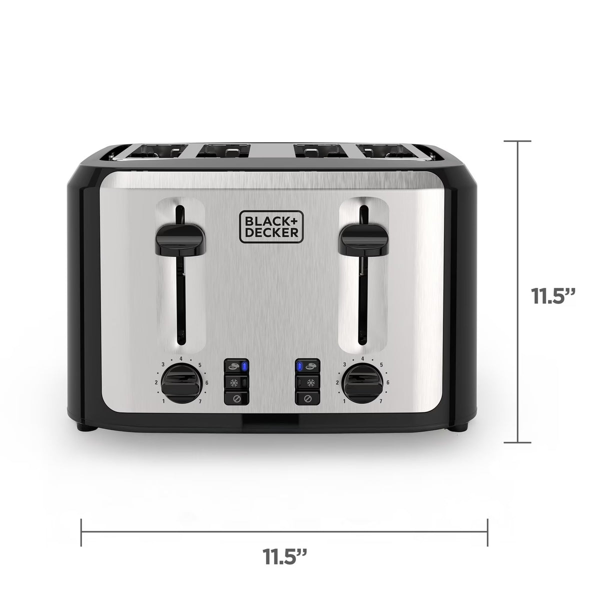 BLACK+DECKER Black/Silver 4‑Slice Toaster with Extra‑Wide Slots, 7 Adjustable Shade Settings, High‑Lift Lever & Drop‑Down Crumb Tray