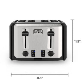 BLACK+DECKER Black/Silver 4‑Slice Toaster with Extra‑Wide Slots, 7 Adjustable Shade Settings, High‑Lift Lever & Drop‑Down Crumb Tray
