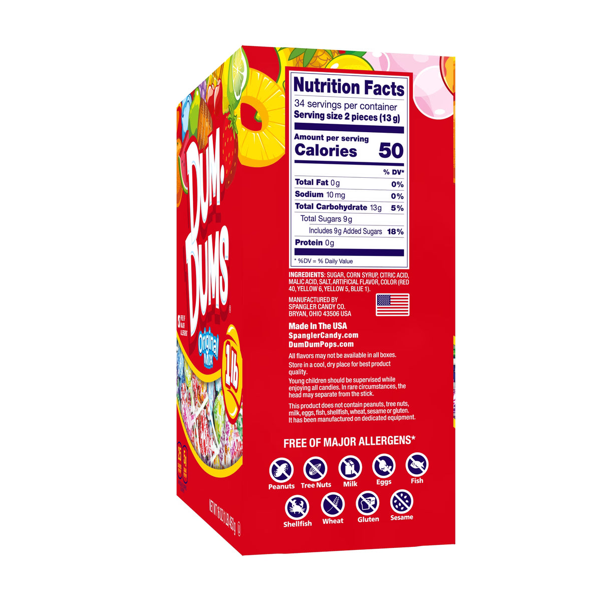 Dum Dums Original Mix Lollipop Suckers, Assorted Flavors Hard Candy, Party Candy, 16oz Candy Box