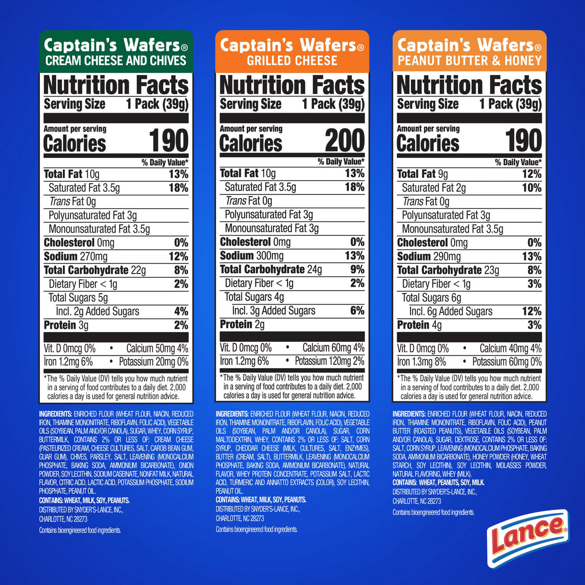 Lance Sandwich Crackers, Captain's Wafers, Variety Pack, 10 Individual Packs, 6 Sandwiches Each
