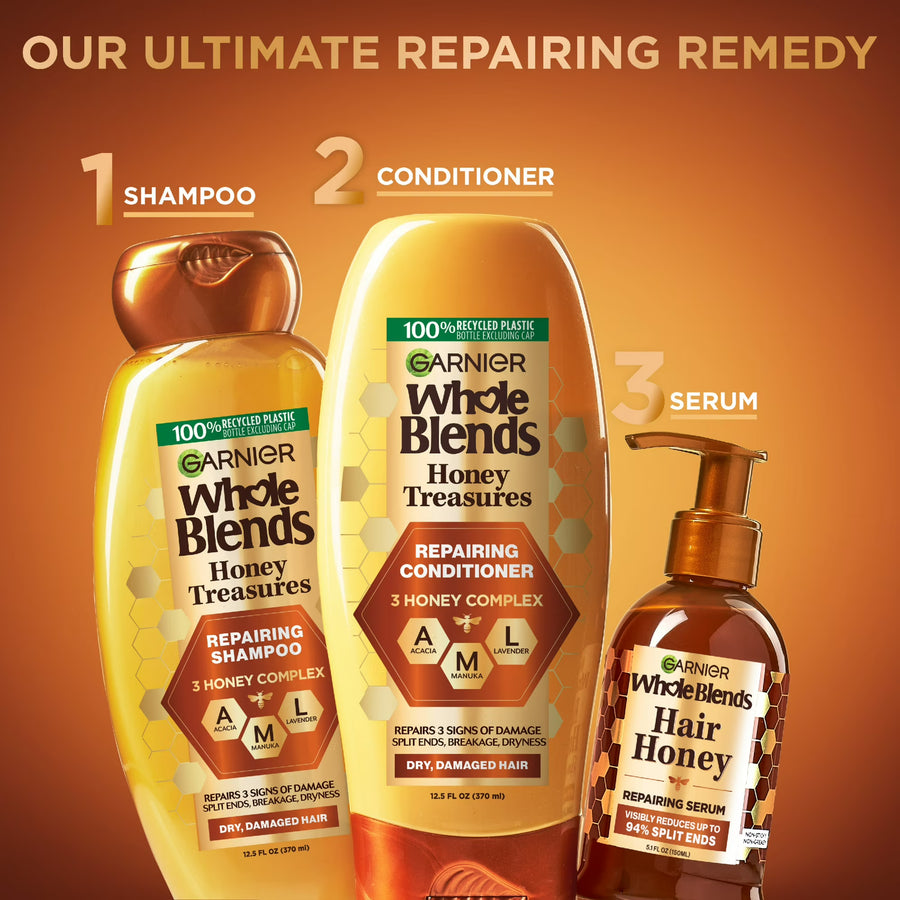 Garnier Whole Blends Honey Treasures Repairing Shampoo, Dry, Damaged Hair, 22 fl oz