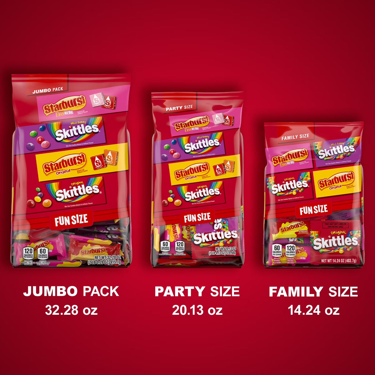 Skittles & Starburst Fun Size Chewy Candy Variety Bag, Party Size - 20.13 oz Bulk Bag