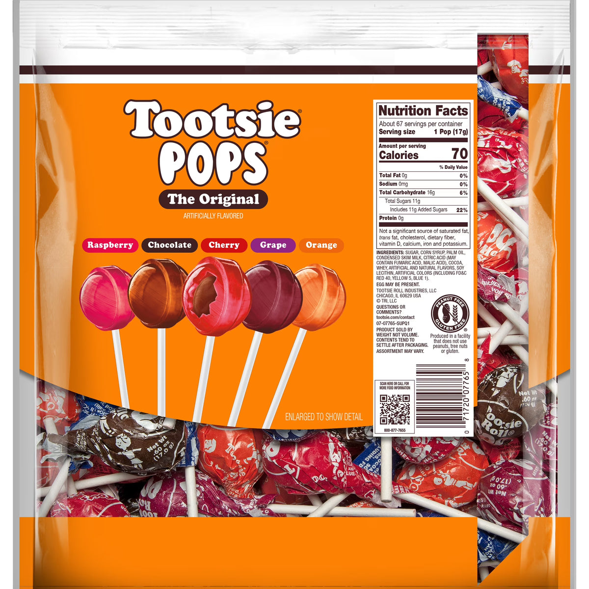 Tootsie Pops, The Original, Assorted Peanut Free and Gluten Free Lollipops, 65 Count