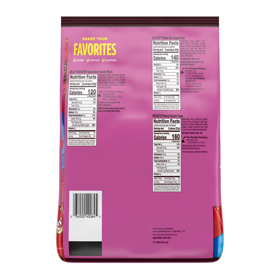 Jolly Rancher, Kit Kat and Reese's Assorted Flavored Snack Size Candy, Party Pack 30.03 oz