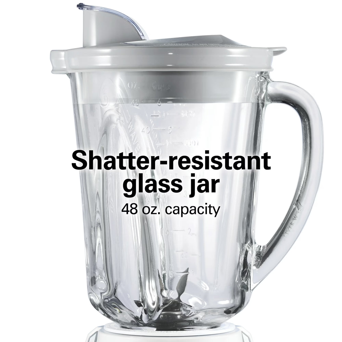 Hamilton Beach Quiet Glass Jar Blender, 48 oz. Jar, Stainless Steel Blade, High Speed, Great for Shakes and Smoothies, Ice Crusher, 12 Functions, White
