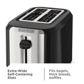 BLACK+DECKER Black Stainless Steel 2‑Slice Toaster, Extra‑Wide Slots with Bagel Mode, 7 Adjustable Shade Controls, High‑Lift Lever & Drop‑Down Crumb Tray
