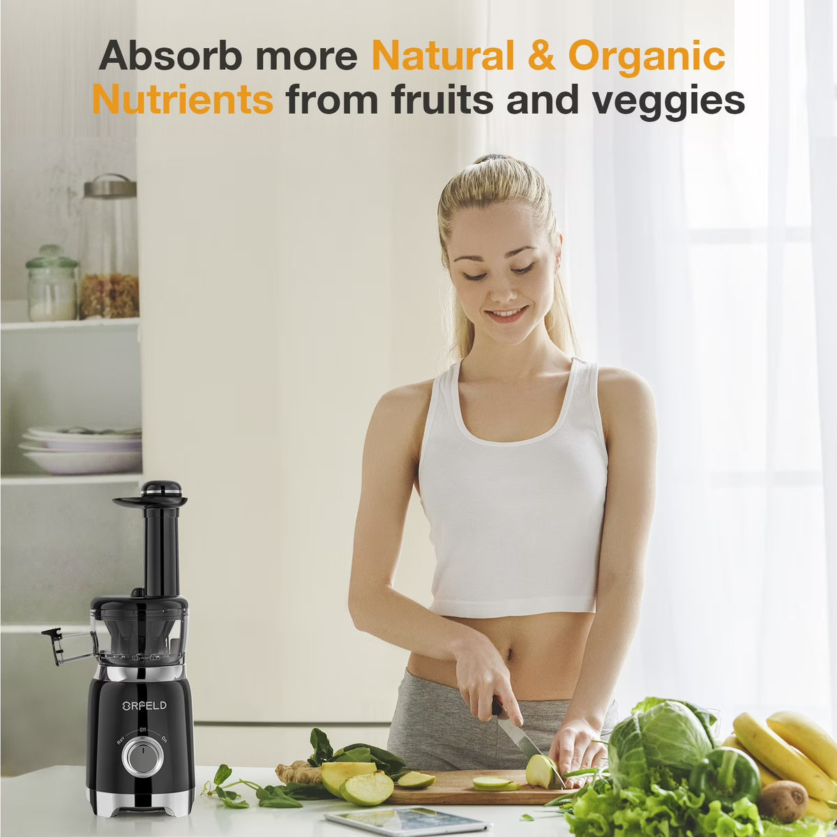 ORFELD Juicer Machine for Fruits and Vegetables, Easy Clean Masticating Cold Press Juicer Maker & Extractor