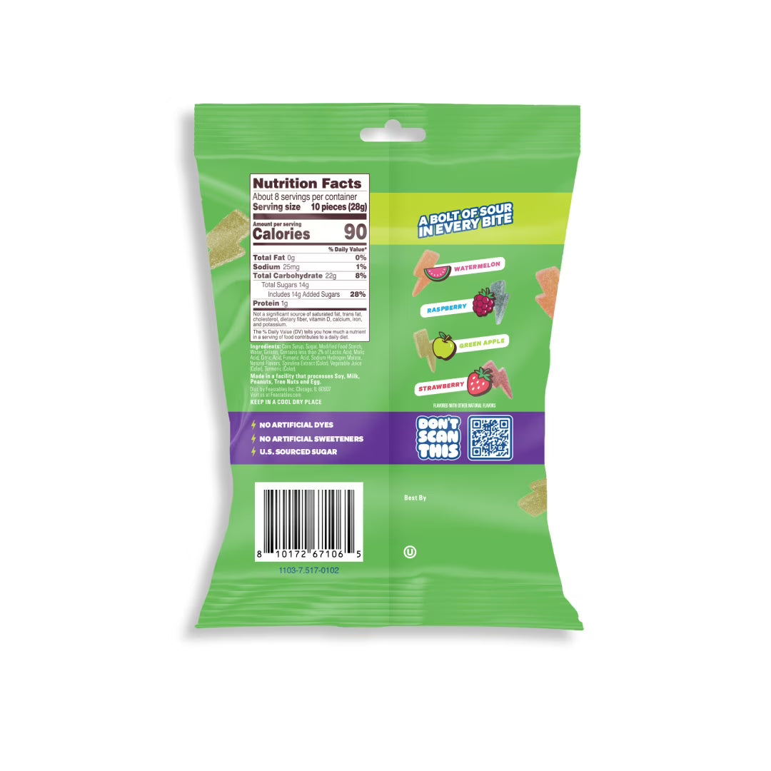 Feastables MrBeast Sour Strikes, Assorted Flavor Sour Gummy Candy, 7.5 oz Bag