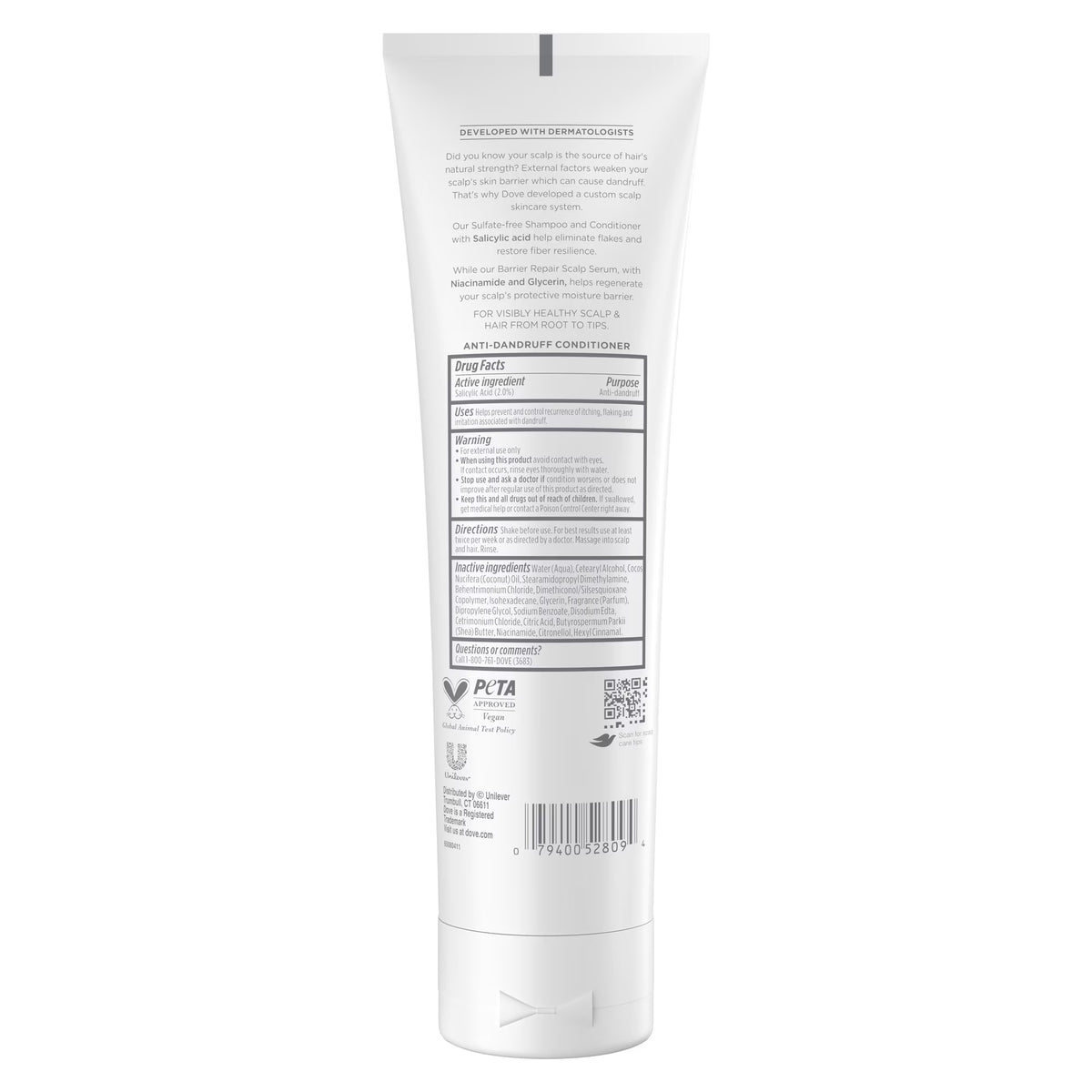 Dove Derma Scalp Dandruff Relief Conditioner With Salicylic Acid, Lamellar Serum And Niacinamide Dandruff Relief For Removing Flakes & Boosting Hair Resilience ,9 fl oz 1 Count