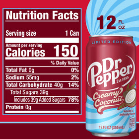 Dr Pepper Creamy Coconut Soda Pop, 12 fl oz, 12 Pack Cans