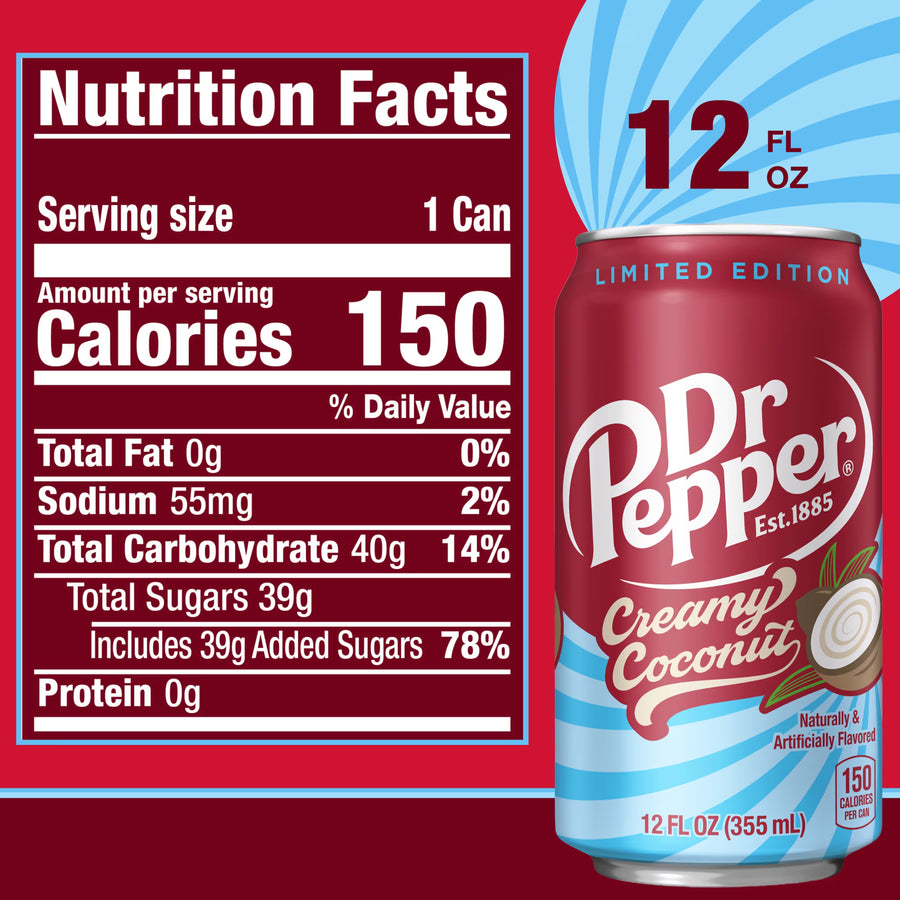 Dr Pepper Creamy Coconut Soda Pop, 12 fl oz, 12 Pack Cans