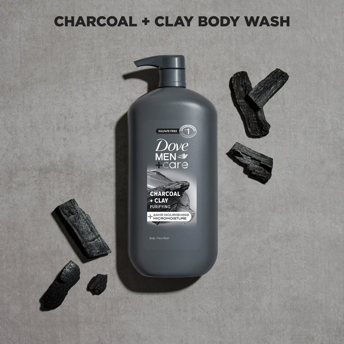 Dove Men+Care Elements Liquid Body Wash and Face Wash Charcoal + Clay Nourishing Cleanser, 30 oz