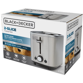 BLACK+DECKER 2‑Slice Toaster, Stainless Steel, Extra‑Wide Self‑Centering Slots, 7 Adjustable Shade Settings