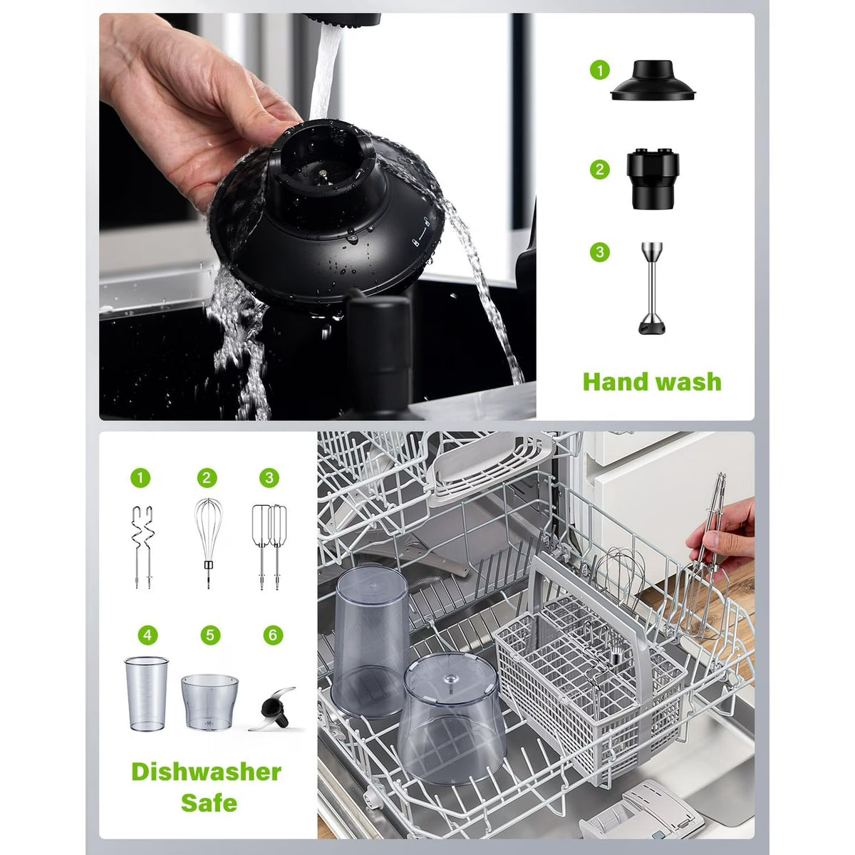 6 in 1 Immersion Blender, 1000W Handheld Hand Blender, 20 Speeds Emulsion Blender with Chopper, Whisk and Frother for Soup, Baby Food and Smoothies, Black