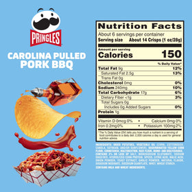 Pringles Carolina Pulled Pork BBQ Potato Crisps Chips, Lunch Snacks, 5.5 oz Canister