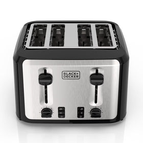 BLACK+DECKER Black/Silver 4‑Slice Toaster with Extra‑Wide Slots, 7 Adjustable Shade Settings, High‑Lift Lever & Drop‑Down Crumb Tray