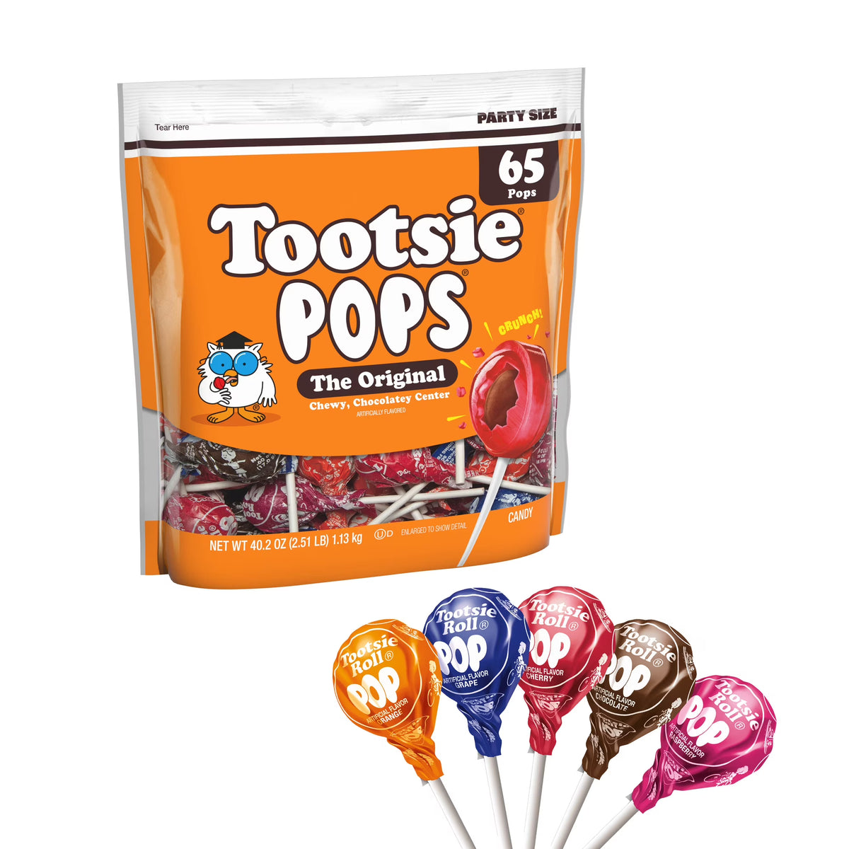 Tootsie Pops, The Original, Assorted Peanut Free and Gluten Free Lollipops, 65 Count