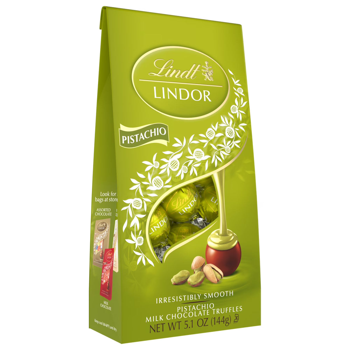 Lindt LINDOR Pistachio Milk Chocolate Candy Truffles, 5.1 oz. Bag