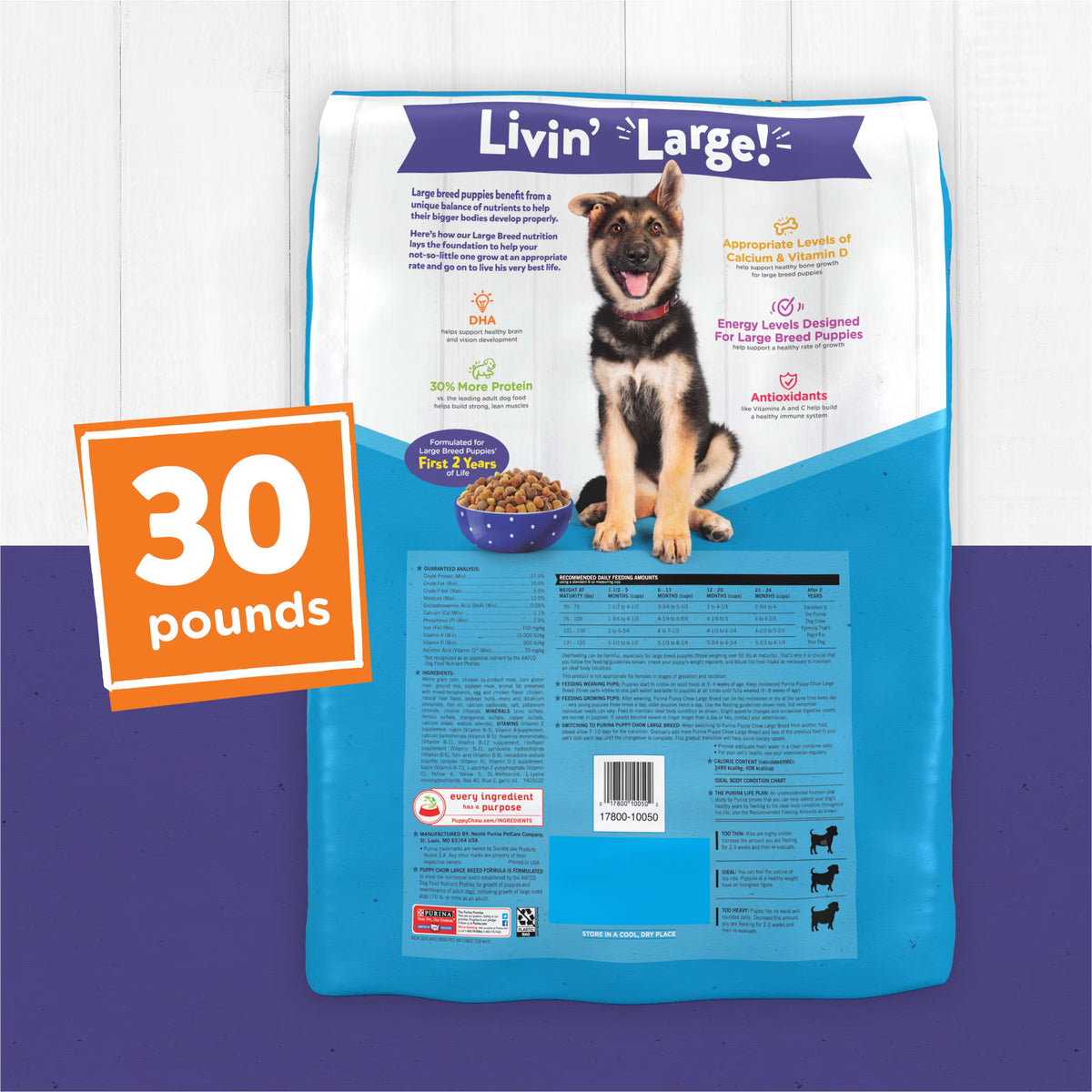 Purina Puppy Chow Dry Dog Food for Large Breeds, High Protein Growth with Chicken, 30 lb Bag