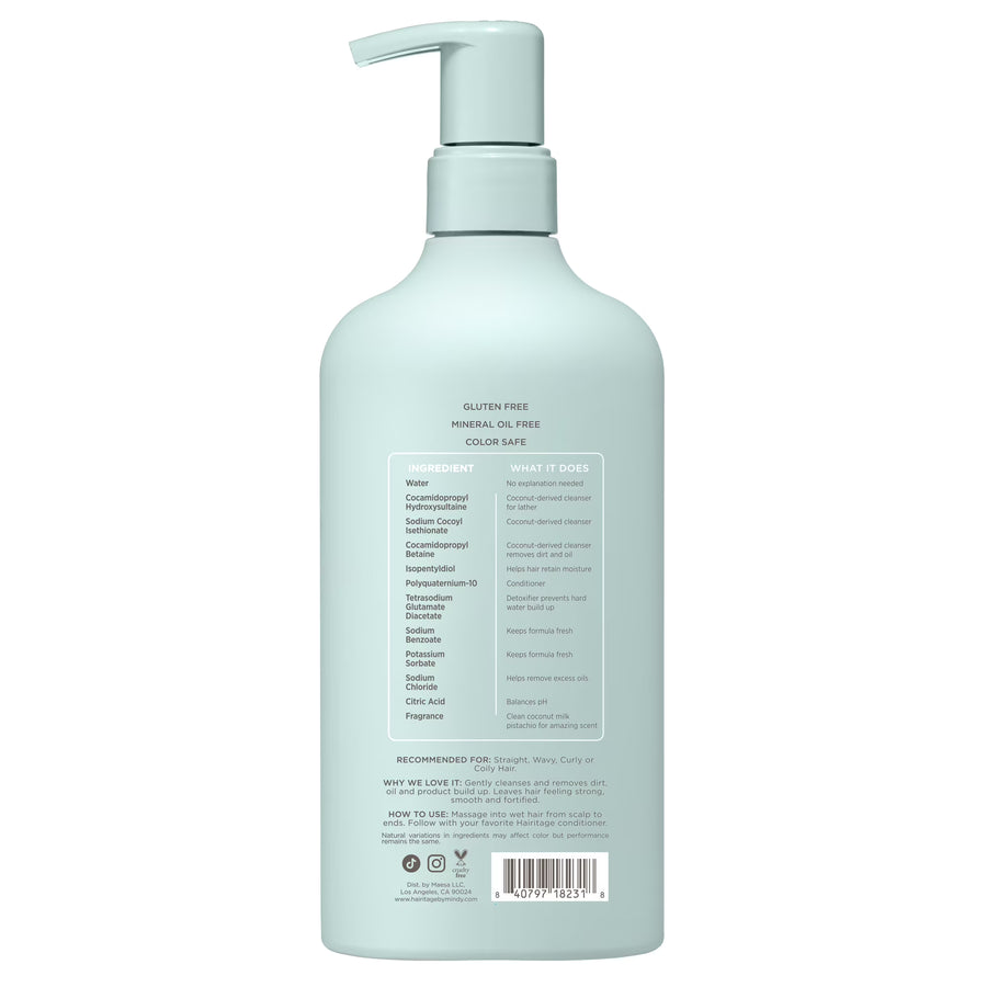 Hairitage Coconut Milk Pistachio Strengthening Shampoo for Dry Damaged Hair, 15 fl oz