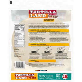 Tortilla Land Ready to Cook Soft Taco Size Flour Tortillas, 30 oz, 18 Count