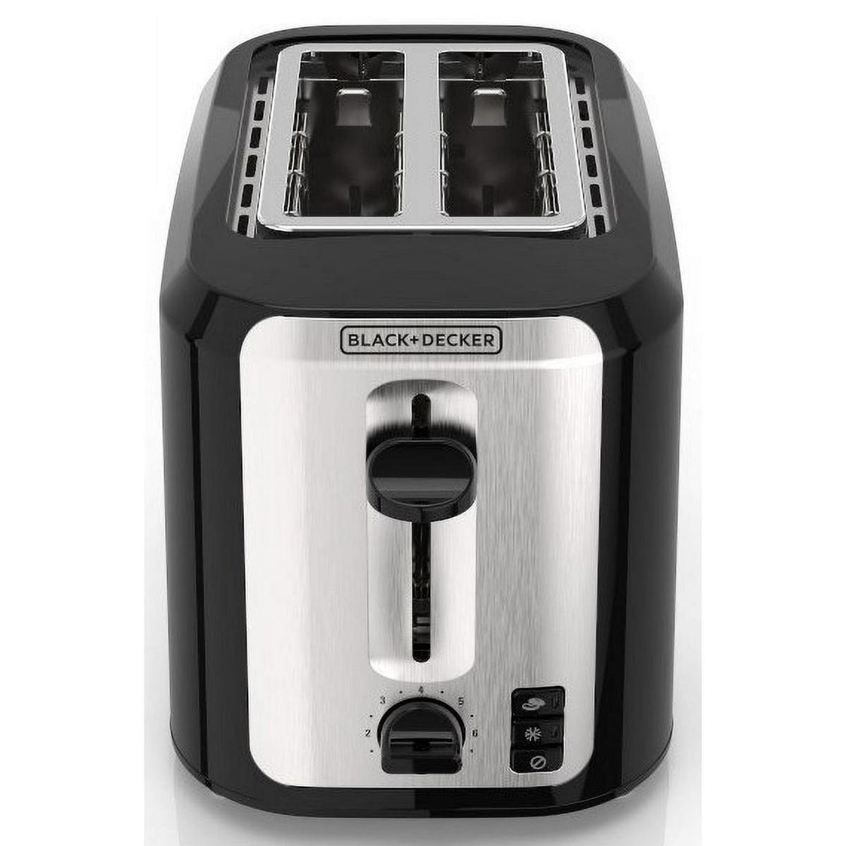 BLACK+DECKER Black Stainless Steel 2‑Slice Toaster, Extra‑Wide Slots with Bagel Mode, 7 Adjustable Shade Controls, High‑Lift Lever & Drop‑Down Crumb Tray