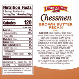 Pepperidge Farm Chessmen Brown Butter Pecan Flavored Cookies, 7.25 oz Bag