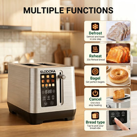 Suodoka 2-Slice Digital Toaster, Stainless Steel Touch Control Toaster with 6 Shade Settings, 5 Functions & 5.51" Extra-Wide Slots
