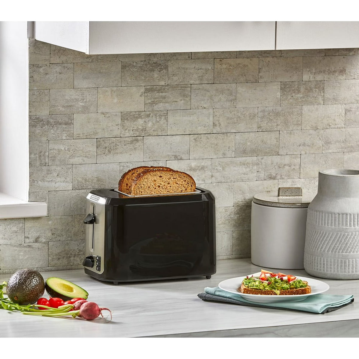 BLACK+DECKER Black Stainless Steel 2‑Slice Toaster, Extra‑Wide Slots with Bagel Mode, 7 Adjustable Shade Controls, High‑Lift Lever & Drop‑Down Crumb Tray