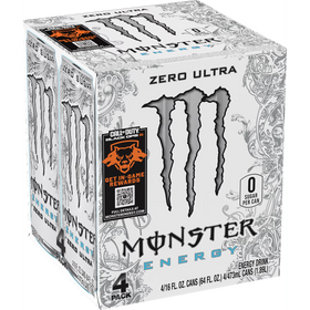 Monster Energy, Zero Ultra, Sugar Free Energy Drink, 4 Pack - 16 Fl Oz