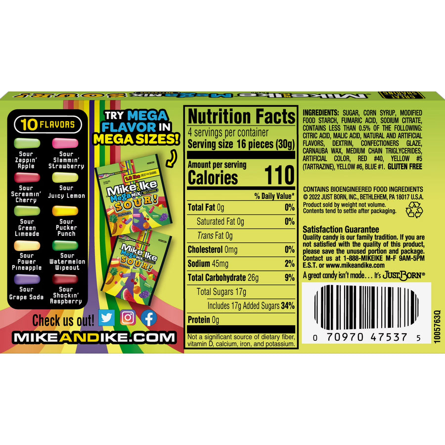 Mike and Ike Mega Mix SOUR! Chewy Candy, 4.25 Ounce, 1 Coun