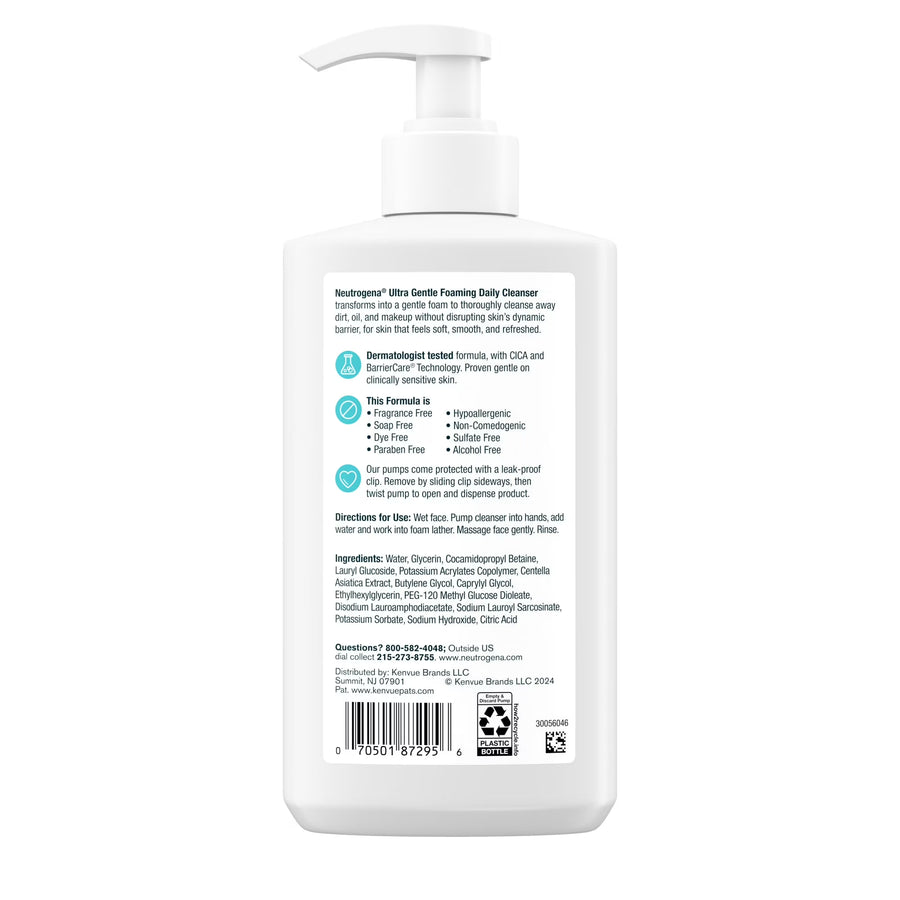 Neutrogena Ultra Gentle Foaming Facial Cleanser, Daily Face Wash, 12 fl. oz