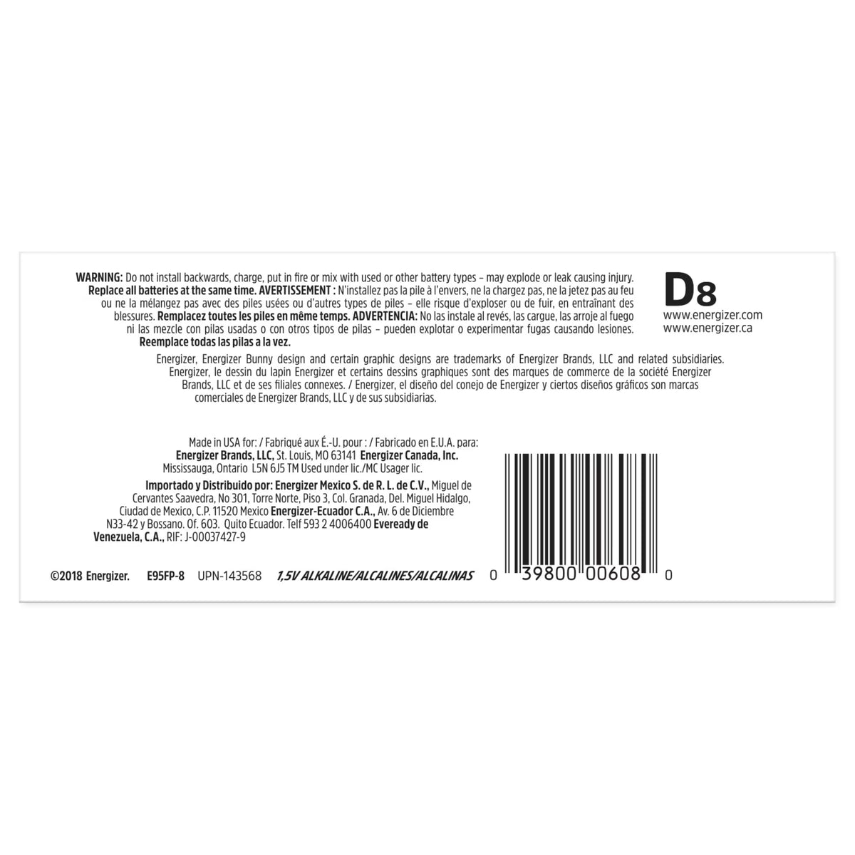 Energizer MAX D Batteries (8 Pack), D Cell Alkaline Batteries