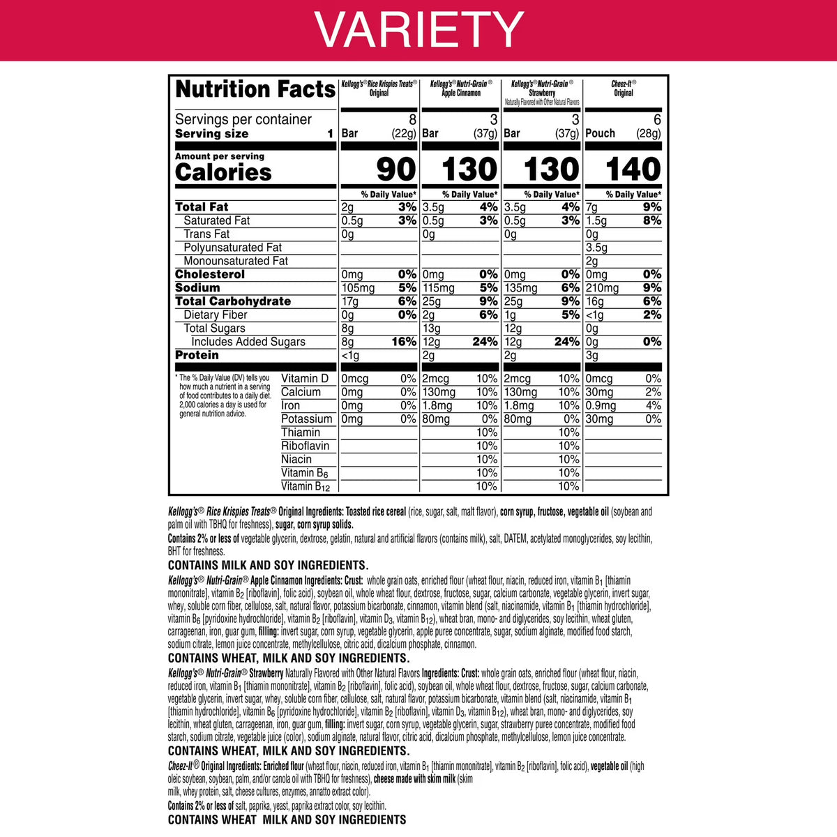 Kellogg's Variety Pack Chewy Assorted Snacks, Ready-to-Eat, Lunch Snacks, 19.9 oz, 20 Count