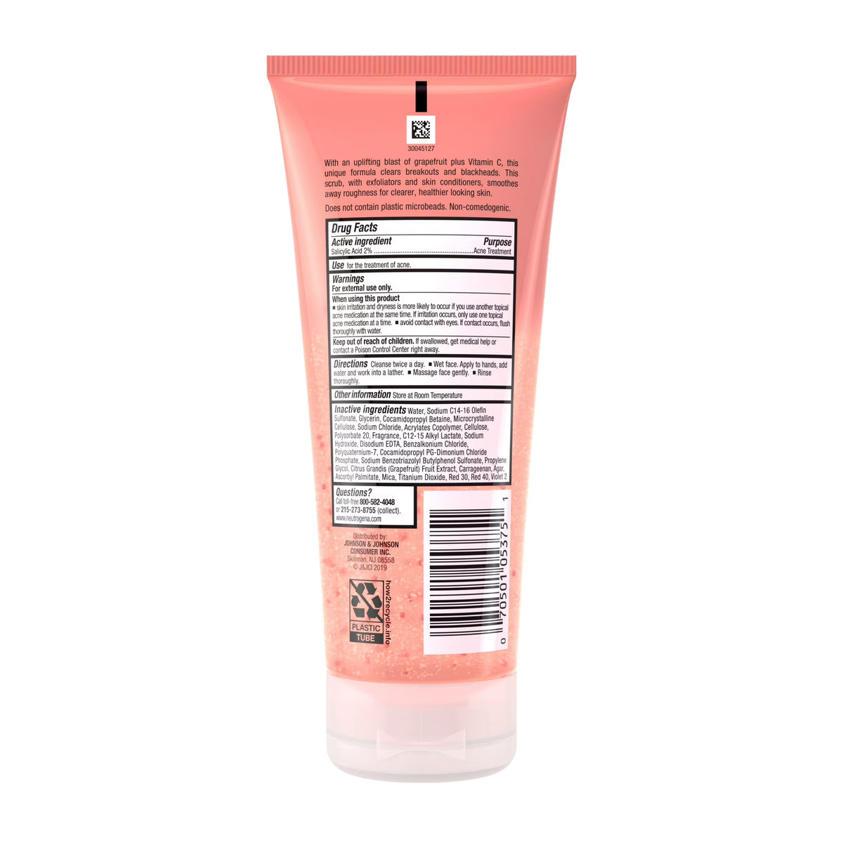 Neutrogena Oil-Free Pink Grapefruit Face Scrub, Salicylic Acid Acne Face Wash, 6.7 fl oz