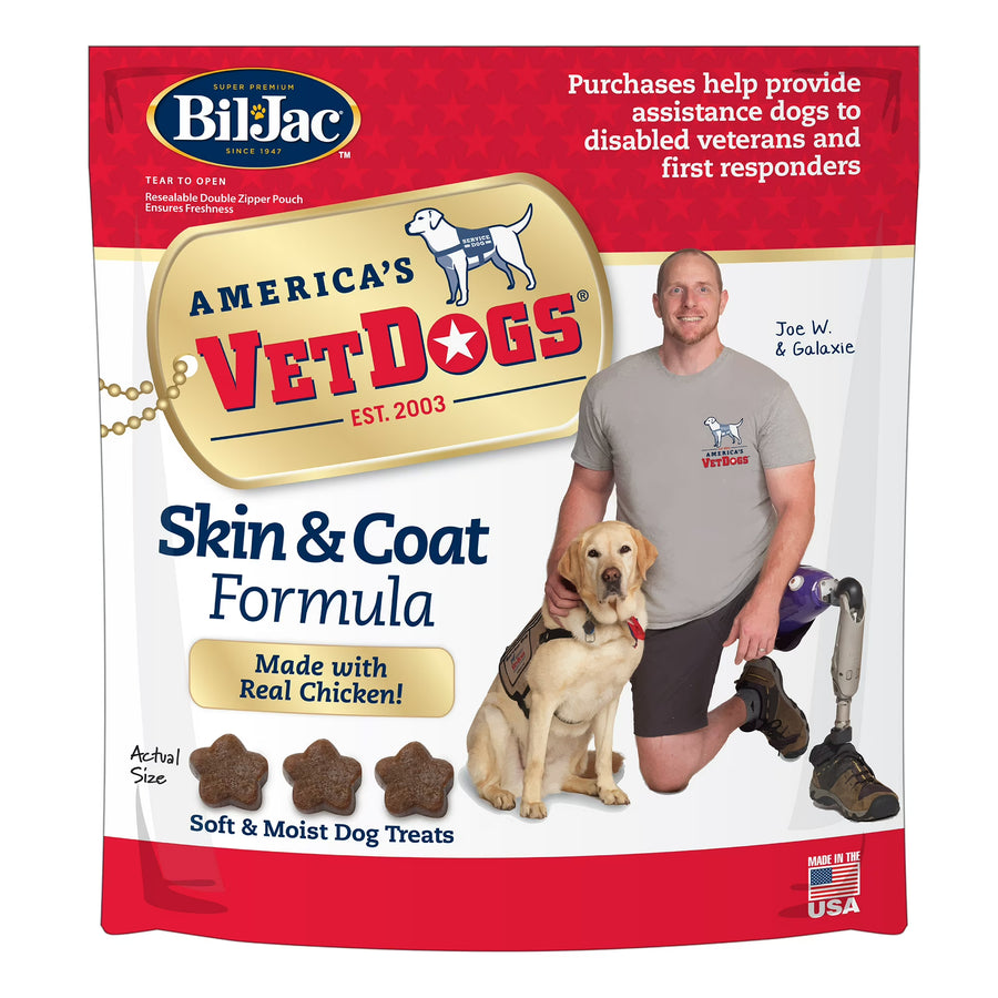 Bil-Jac VetDogs Veteran's K-9 Corps Skin & Coat Formula, Soft & Moist Dog Treats, Chicken, 10 oz