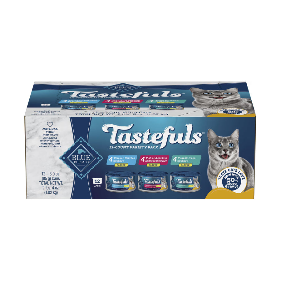 Blue Buffalo Tastefuls Flaked Wet Cat Food 3-Flavor Variety Pack, 3-oz. (12ct, 4 of Each)