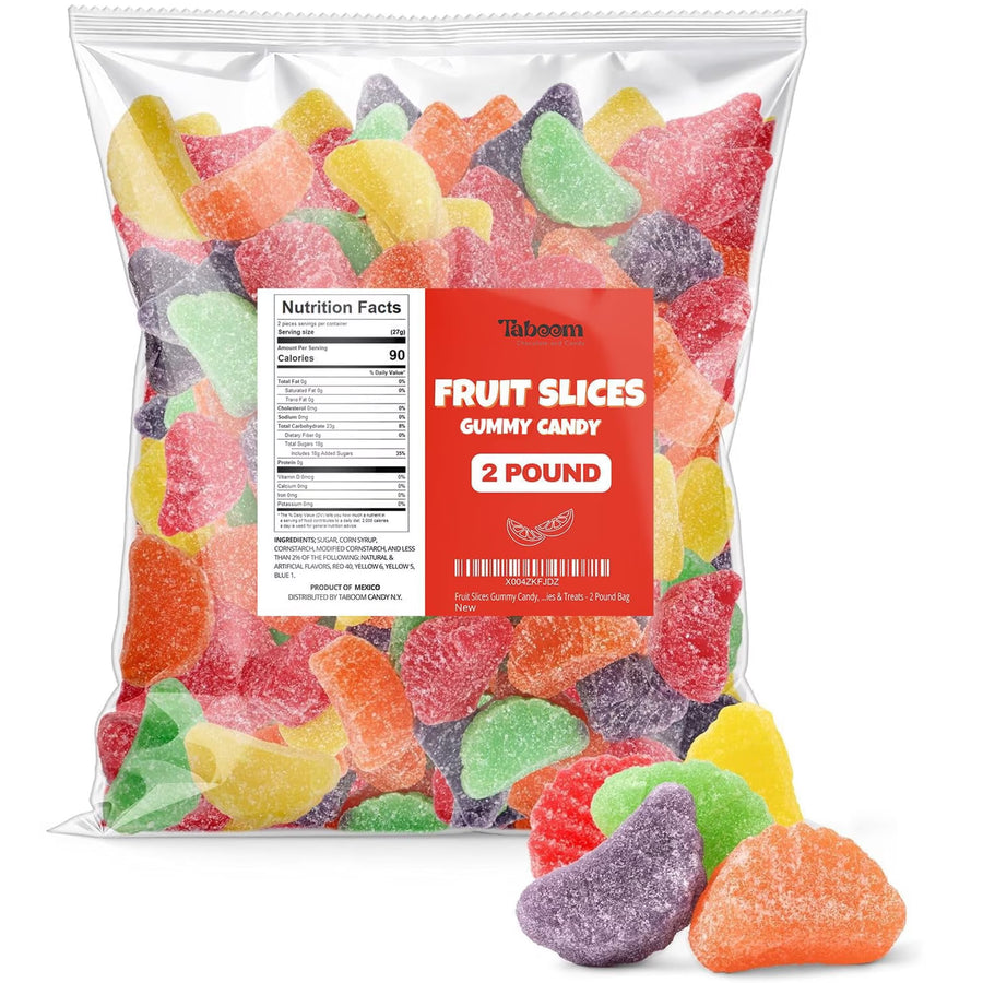 Bulk Fruit Slices Jelly Candy, Assorted Soft & Chewy Sugar-Coated Gummi Candy For Parties, Classroom candies & Treats - 2 Pound Bag