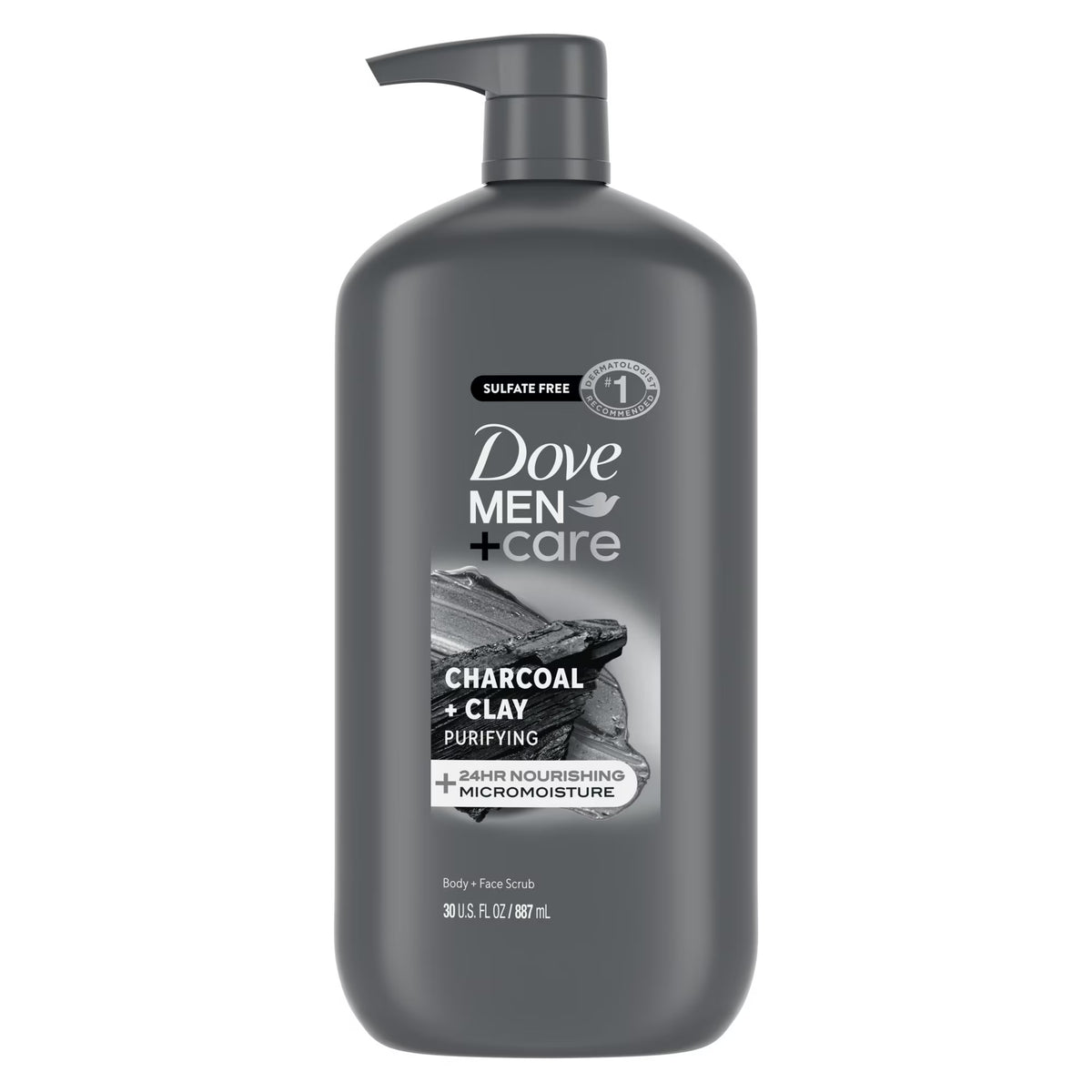 Dove Men+Care Elements Liquid Body Wash and Face Wash Charcoal + Clay Nourishing Cleanser, 30 oz
