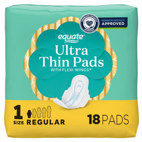 Equate Ultra Thin Pads with Flexi-Wings, Regular Absorbency, Size 1, 18 Count