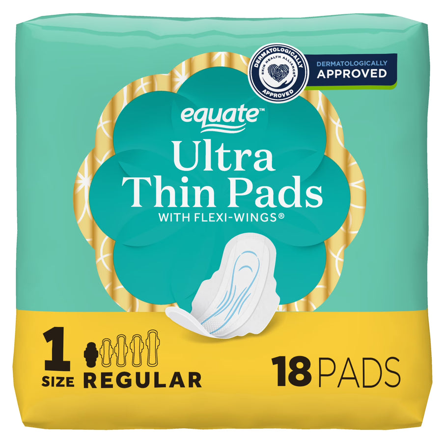 Equate Ultra Thin Pads with Flexi-Wings, Regular Absorbency, Size 1, 18 Count