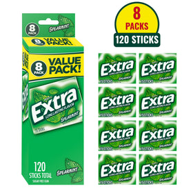 EXTRA Spearmint Sugar Free Chewing Gum, 15 Sticks per Pack, 8 Pack Bulk