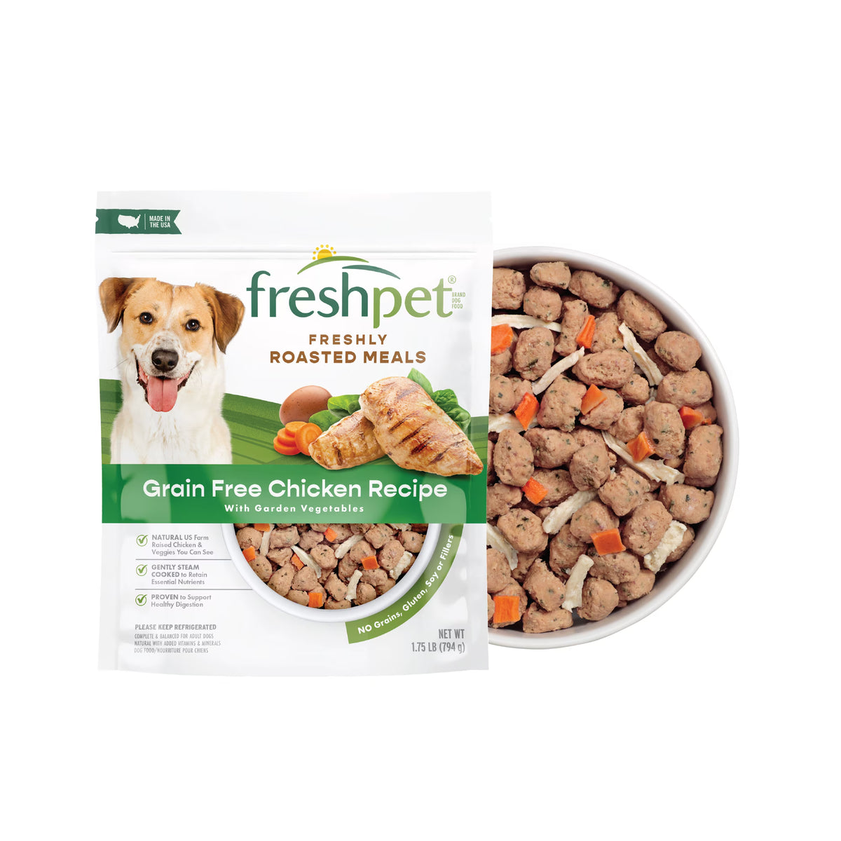 Freshpet Fresh Dog Food, Grain Free Chicken Recipe, Freshly Roasted Meals, 1.75 lb.