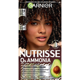 Garnier Nutrisse 0% Ammonia Glossy Curl Nourishing Permanent Hair Color Kit, CR4 Dark Brown, 1 Kit