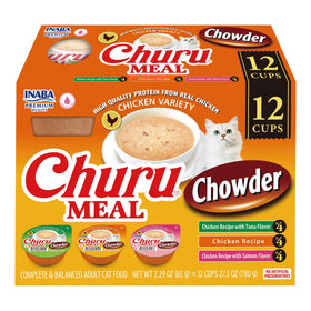 INABA Churu Meal Chowder Adult Wet Cat Food, 2.29 oz cup, 12-count, Chicken Variety Pack